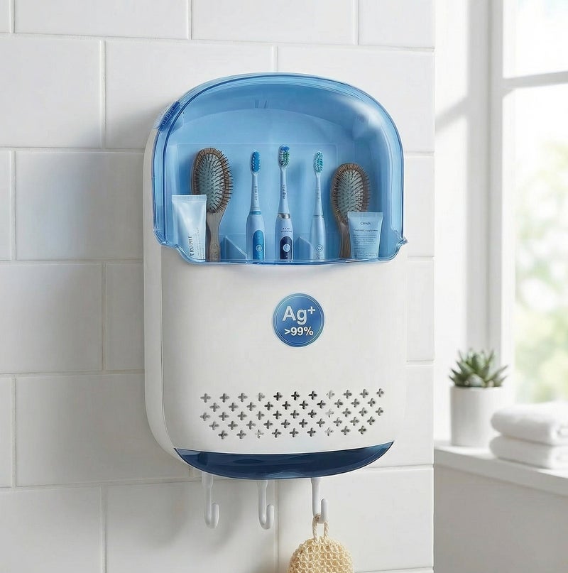 يلا اكس حامل فرشاة أسنان معلق على الحائط بسعة كبيرة، منظم حمام لفرش الأسنان الكهربائية مع غطاء واقٍ من الغبار وحامل معجون أسنان وخطافات – لون أبيض - Image 3